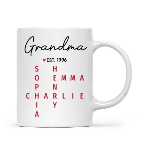 Grandma Est. Grandkids Names Crossword Puzzle Art Personalized Mug