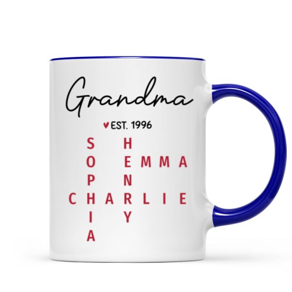 Grandma Est. Grandkids Names Crossword Puzzle Art Personalized Mug