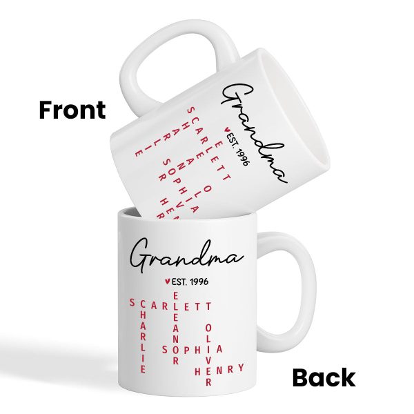 Grandma Est. Grandkids Names Crossword Puzzle Art Personalized Mug