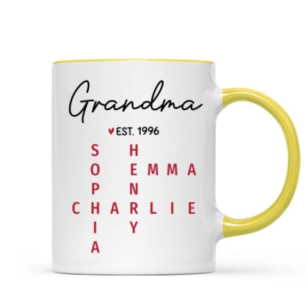 Grandma Est. Grandkids Names Crossword Puzzle Art Personalized Mug