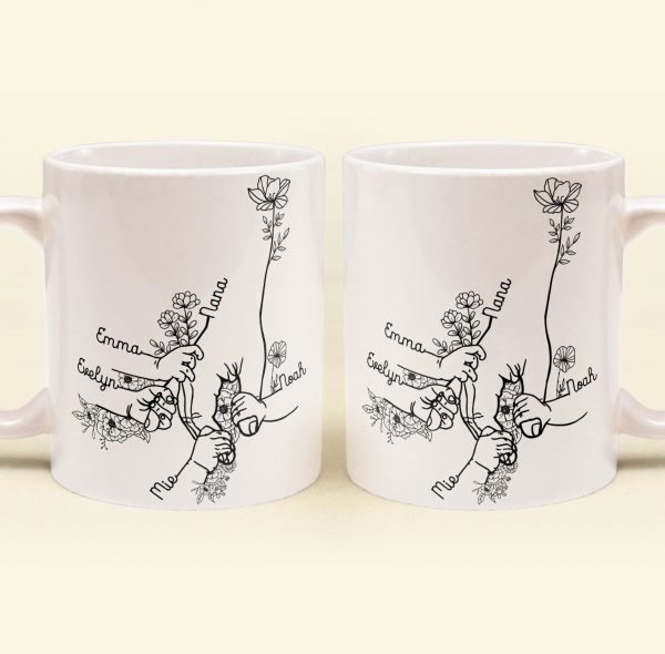 Grandma Grandchildren Holding Hand Floral Pattern - Personalized Mug Grandma Grandchildren Holding Hand Floral Pattern - Personalized Mug