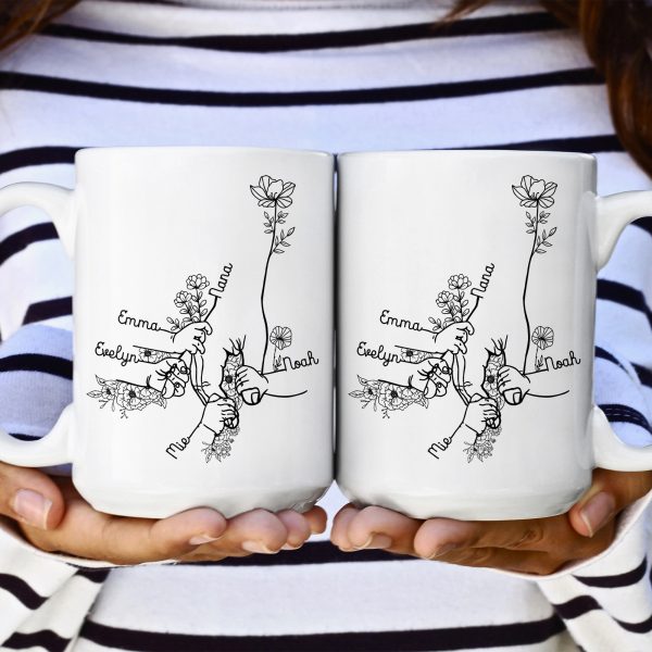 Grandma Grandchildren Holding Hand Floral Pattern - Personalized Mug Grandma Grandchildren Holding Hand Floral Pattern - Personalized Mug
