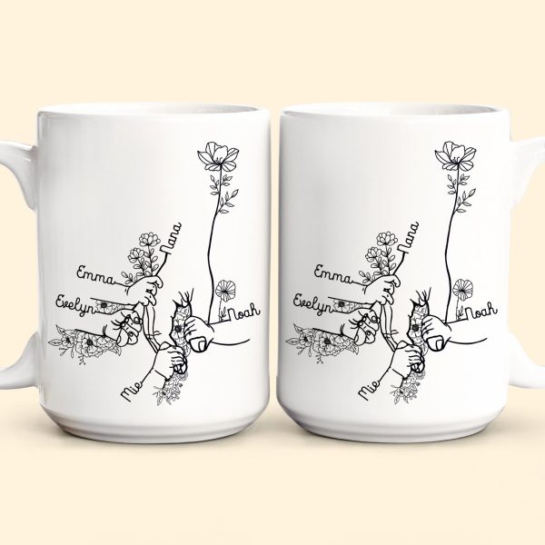Grandma Grandchildren Holding Hand Floral Pattern - Personalized Mug Grandma Grandchildren Holding Hand Floral Pattern - Personalized Mug