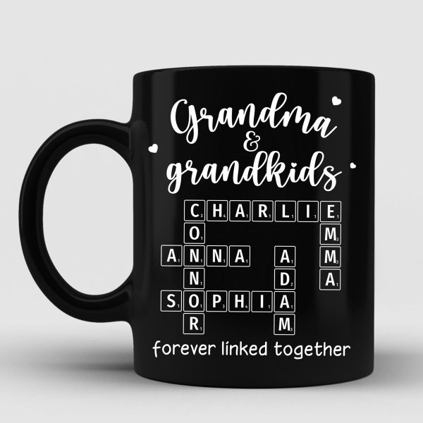 Grandma Grandpa & Grandkids Forever Linked Together Crossword Puzzle Personalized Mug