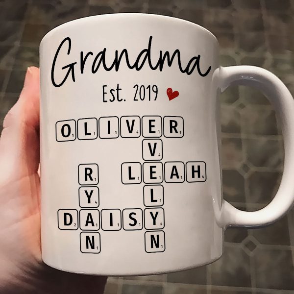Grandma Mom Est. Crossword Puzzle Art Personalized Mug Grandma Mom Est. Crossword Puzzle Art Personalized Mug