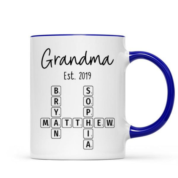 Grandma Mom Est. Crossword Puzzle Art Personalized Mug Grandma Mom Est. Crossword Puzzle Art Personalized Mug