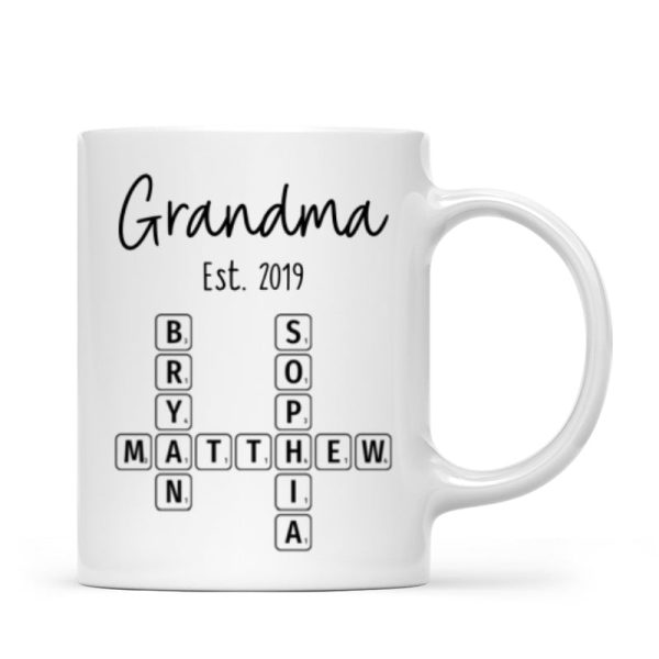 Grandma Mom Est. Crossword Puzzle Art Personalized Mug Grandma Mom Est. Crossword Puzzle Art Personalized Mug