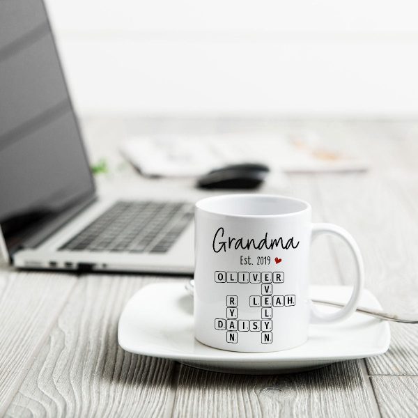 Grandma Mom Est. Crossword Puzzle Art Personalized Mug Grandma Mom Est. Crossword Puzzle Art Personalized Mug