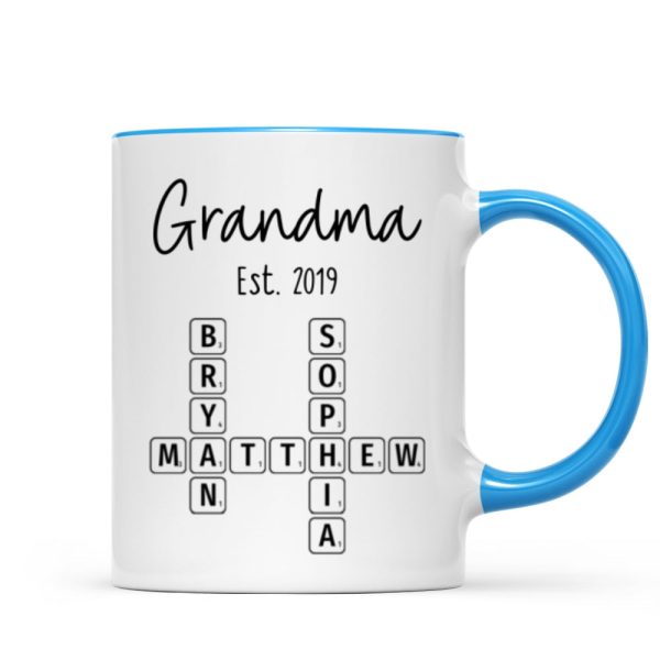 Grandma Mom Est. Crossword Puzzle Art Personalized Mug Grandma Mom Est. Crossword Puzzle Art Personalized Mug
