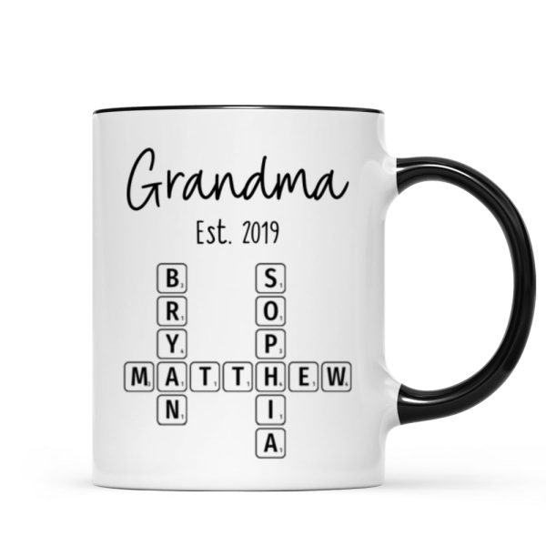Grandma Mom Est. Crossword Puzzle Art Personalized Mug Grandma Mom Est. Crossword Puzzle Art Personalized Mug
