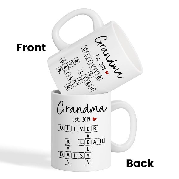 Grandma Mom Est. Crossword Puzzle Art Personalized Mug Grandma Mom Est. Crossword Puzzle Art Personalized Mug