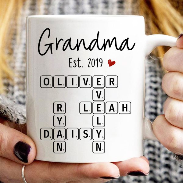 Grandma Mom Est. Crossword Puzzle Art Personalized Mug Grandma Mom Est. Crossword Puzzle Art Personalized Mug