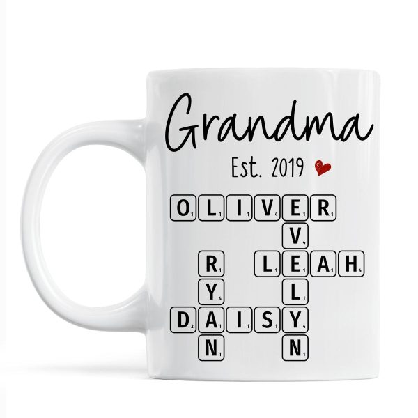Grandma Mom Est. Crossword Puzzle Art Personalized Mug Grandma Mom Est. Crossword Puzzle Art Personalized Mug