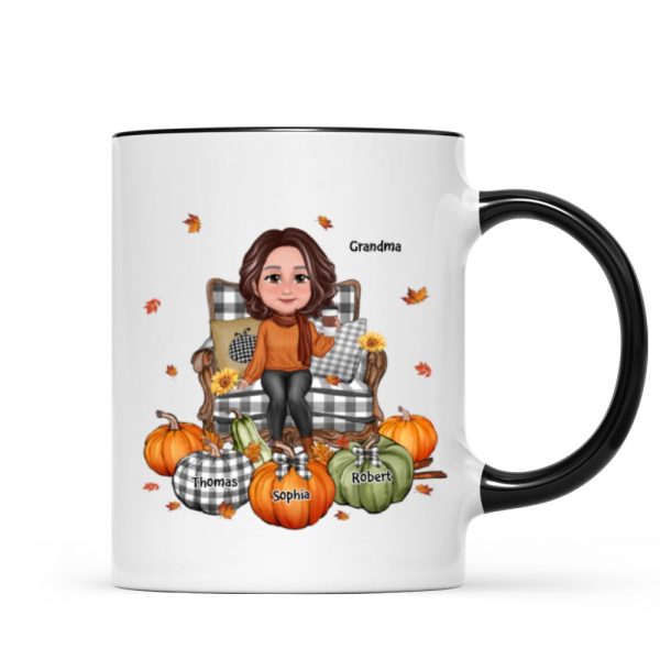 Grandma Sitting On Chair Pumpkins Personalized Mug