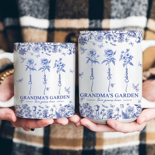 Grandma's Garden - Custom Kids Birth Flower Toile De Jouy - Personalized Mug Grandma's Garden - Custom Kids Birth Flower Toile De Jouy - Personalized Mug