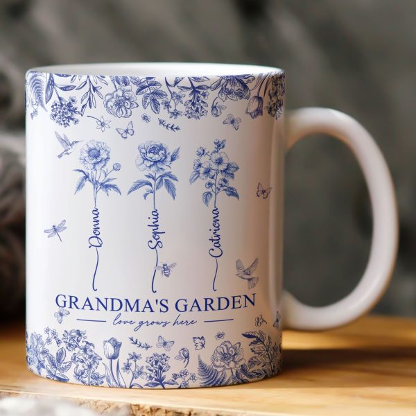 Grandma's Garden - Custom Kids Birth Flower Toile De Jouy - Personalized Mug Grandma's Garden - Custom Kids Birth Flower Toile De Jouy - Personalized Mug
