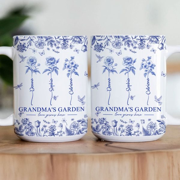 Grandma's Garden - Custom Kids Birth Flower Toile De Jouy - Personalized Mug Grandma's Garden - Custom Kids Birth Flower Toile De Jouy - Personalized Mug