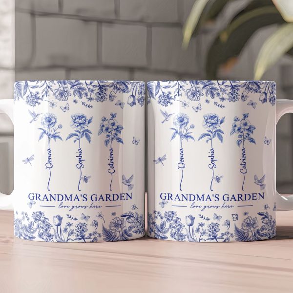 Grandma's Garden - Custom Kids Birth Flower Toile De Jouy - Personalized Mug Grandma's Garden - Custom Kids Birth Flower Toile De Jouy - Personalized Mug