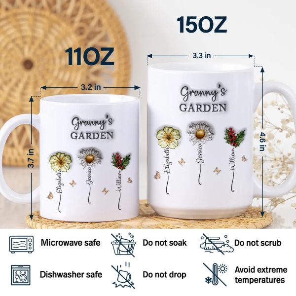 Grandma's Garden Birth Flowers - 3D Inflated Effect Printed Mug, Personalized White Edge-to-Edge Mug
