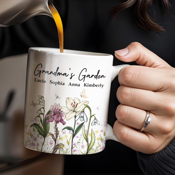 Grandma's Garden, Flowers and Butterflies - Personalized Custom Coffee Mug - GRM072_MG Grandma's Garden, Flowers and Butterflies - Personalized Custom Coffee Mug - GRM072_MG