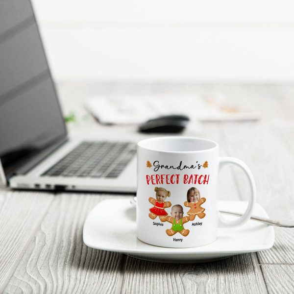 Grandma's Perfect Batch Cute Grandkids Photo Gingerbread Christmas Personalized Mug