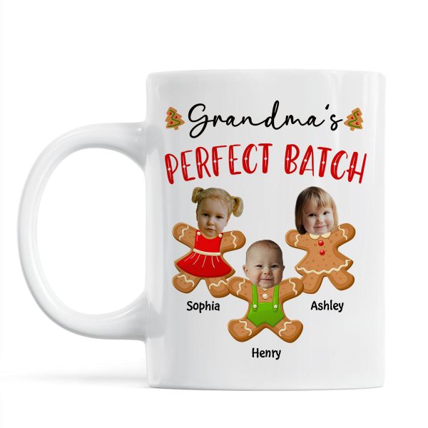 Grandma's Perfect Batch Cute Grandkids Photo Gingerbread Christmas Personalized Mug