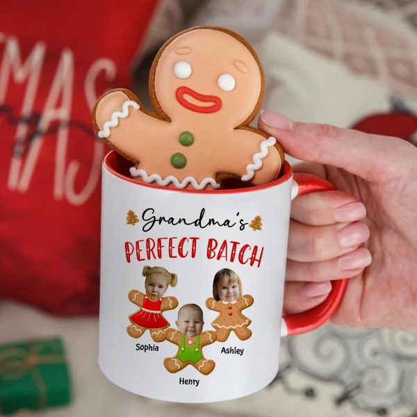 Grandma's Perfect Batch Cute Grandkids Photo Gingerbread Christmas Personalized Mug