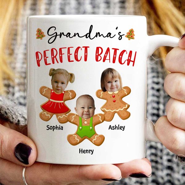 Grandma's Perfect Batch Cute Grandkids Photo Gingerbread Christmas Personalized Mug