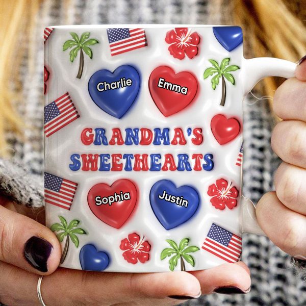 Grandma's Sweetheart Personalized 3D Inflated Mug, 4th Of July Gift For Grandma