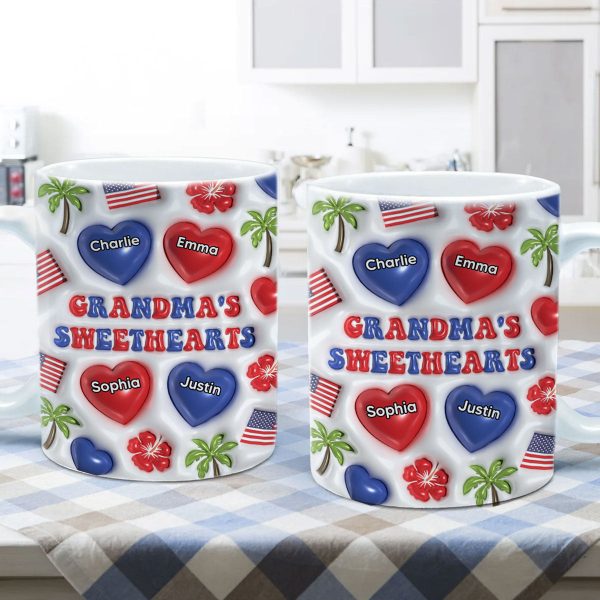 Grandma's Sweetheart Personalized 3D Inflated Mug, 4th Of July Gift For Grandma