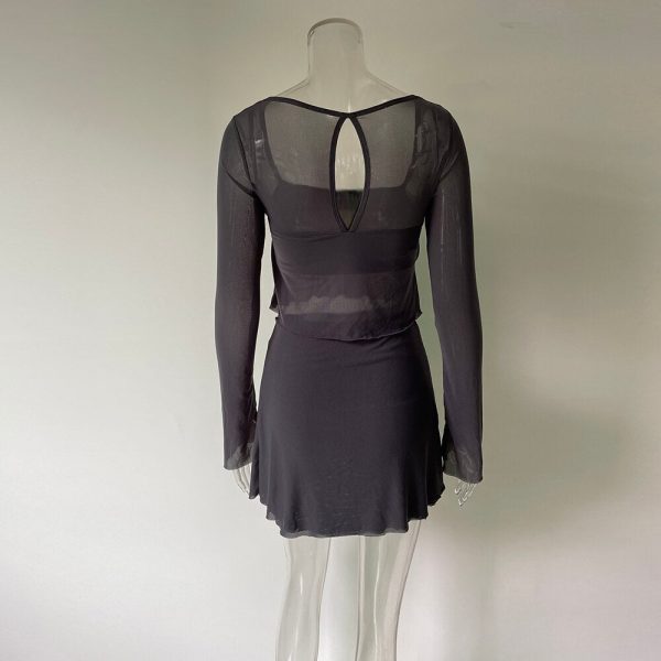 Grey Long Sleeve Crop Top And Mini Skirt Wrap Set Grey Long Sleeve Crop Top And Mini Skirt Wrap Set