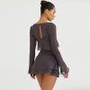 Grey Long Sleeve Crop Top And Mini Skirt Wrap Set Grey Long Sleeve Crop Top And Mini Skirt Wrap Set