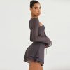 Grey Long Sleeve Crop Top And Mini Skirt Wrap Set Grey Long Sleeve Crop Top And Mini Skirt Wrap Set