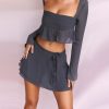 Grey Long Sleeve Crop Top And Mini Skirt Wrap Set Grey Long Sleeve Crop Top And Mini Skirt Wrap Set