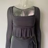 Grey Long Sleeve Crop Top And Mini Skirt Wrap Set Grey Long Sleeve Crop Top And Mini Skirt Wrap Set