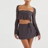 Grey Long Sleeve Crop Top And Mini Skirt Wrap Set Grey Long Sleeve Crop Top And Mini Skirt Wrap Set