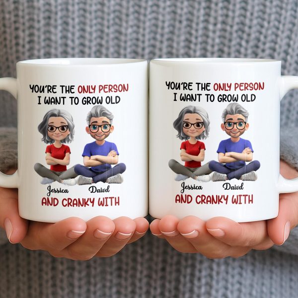 Grow Old And Cranky With, Cartoon Couple - Personalized Custom Coffee Mug - CPL990_MG Grow Old And Cranky With, Cartoon Couple - Personalized Custom Coffee Mug - CPL990_MG