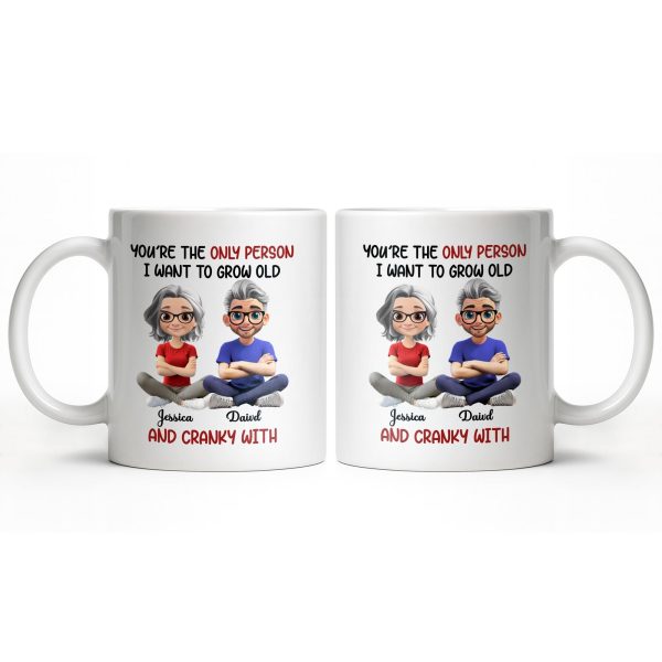 Grow Old And Cranky With, Cartoon Couple - Personalized Custom Coffee Mug - CPL990_MG Grow Old And Cranky With, Cartoon Couple - Personalized Custom Coffee Mug - CPL990_MG