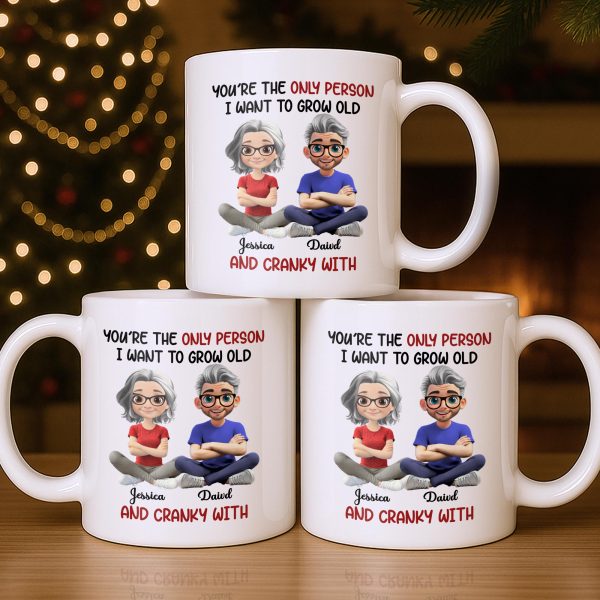 Grow Old And Cranky With, Cartoon Couple - Personalized Custom Coffee Mug - CPL990_MG Grow Old And Cranky With, Cartoon Couple - Personalized Custom Coffee Mug - CPL990_MG