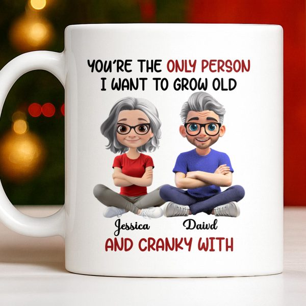 Grow Old And Cranky With, Cartoon Couple - Personalized Custom Coffee Mug - CPL990_MG Grow Old And Cranky With, Cartoon Couple - Personalized Custom Coffee Mug - CPL990_MG