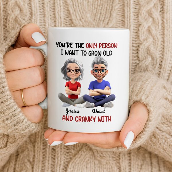 Grow Old And Cranky With, Cartoon Couple - Personalized Custom Coffee Mug - CPL990_MG Grow Old And Cranky With, Cartoon Couple - Personalized Custom Coffee Mug - CPL990_MG