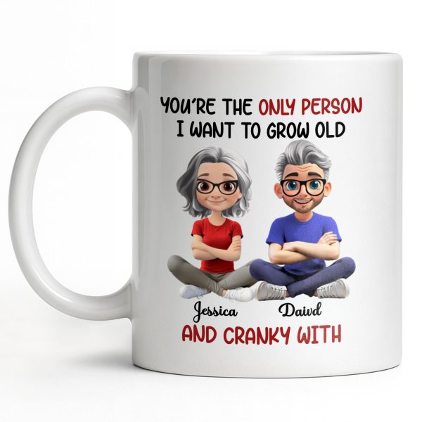 Grow Old And Cranky With, Cartoon Couple - Personalized Custom Coffee Mug - CPL990_MG Grow Old And Cranky With, Cartoon Couple - Personalized Custom Coffee Mug - CPL990_MG