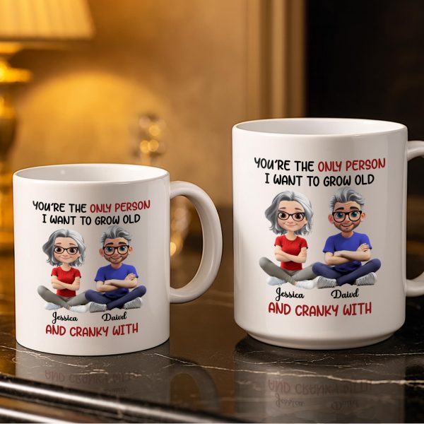Grow Old And Cranky With, Cartoon Couple - Personalized Custom Coffee Mug - CPL990_MG Grow Old And Cranky With, Cartoon Couple - Personalized Custom Coffee Mug - CPL990_MG
