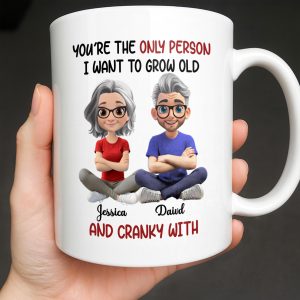Grow Old And Cranky With, Cartoon Couple - Personalized Custom Coffee Mug - CPL990_MG