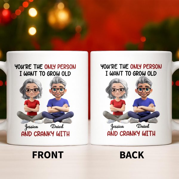 Grow Old And Cranky With, Cartoon Couple - Personalized Custom Coffee Mug - CPL990_MG Grow Old And Cranky With, Cartoon Couple - Personalized Custom Coffee Mug - CPL990_MG