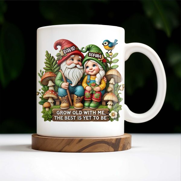 Grow Old With Me Gnome Mug Featuring Birds and Flowers - Personalized Custom Coffee Mug - CPL176_MG Grow Old With Me Gnome Mug Featuring Birds and Flowers - Personalized Custom Coffee Mug - CPL176_MG