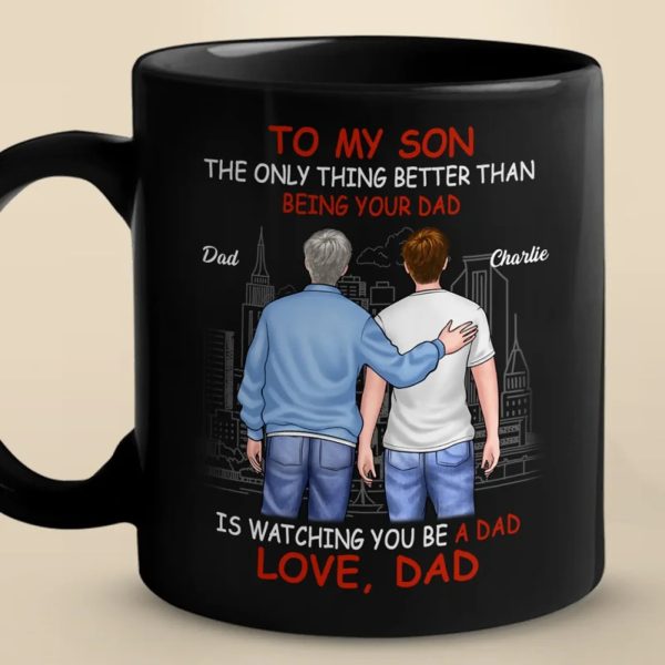 Guiding You, Watching You Grow - Family Personalized Custom Black Mug - Father's Day, Gift For Son Guiding You, Watching You Grow - Family Personalized Custom Black Mug - Father's Day, Gift For Son