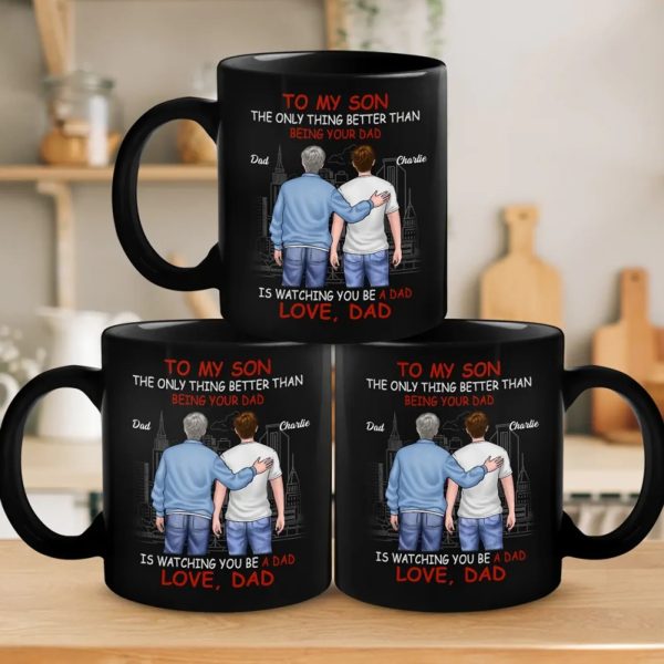Guiding You, Watching You Grow - Family Personalized Custom Black Mug - Father's Day, Gift For Son Guiding You, Watching You Grow - Family Personalized Custom Black Mug - Father's Day, Gift For Son
