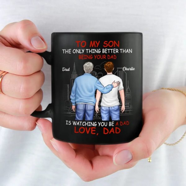 Guiding You, Watching You Grow - Family Personalized Custom Black Mug - Father's Day, Gift For Son Guiding You, Watching You Grow - Family Personalized Custom Black Mug - Father's Day, Gift For Son