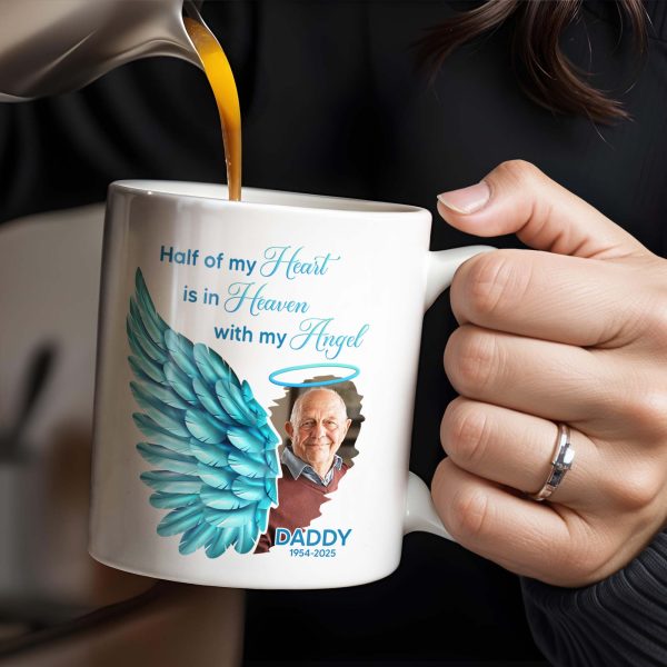 Half Of My Heart In Heaven With My Angel Wings - Personalized Custom Coffee Mug - HME244_MG Half Of My Heart In Heaven With My Angel Wings - Personalized Custom Coffee Mug - HME244_MG